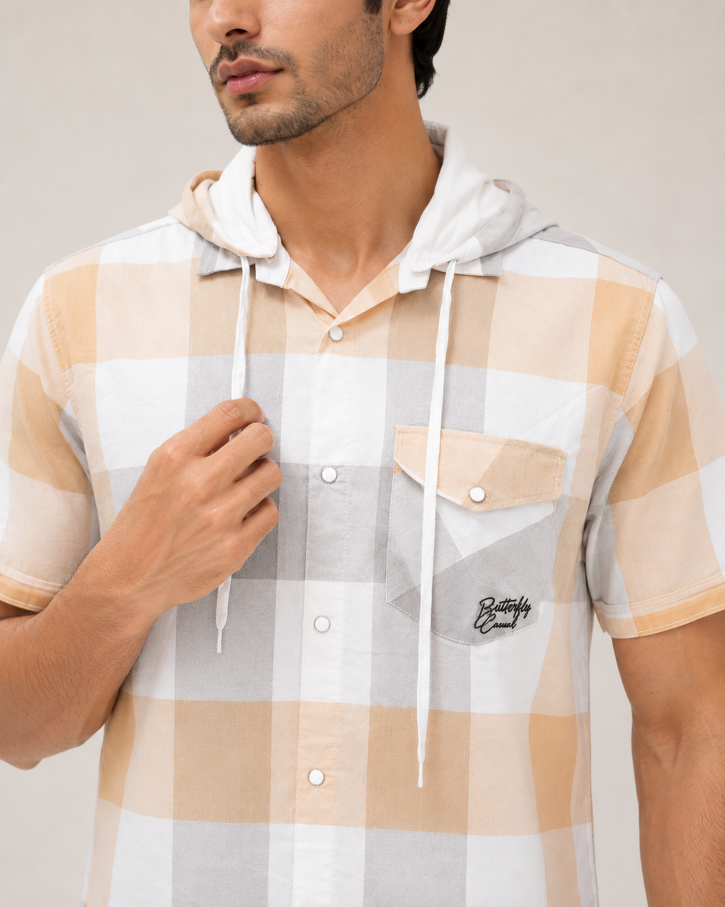 Coastal Check Hooded Cotton Shirt