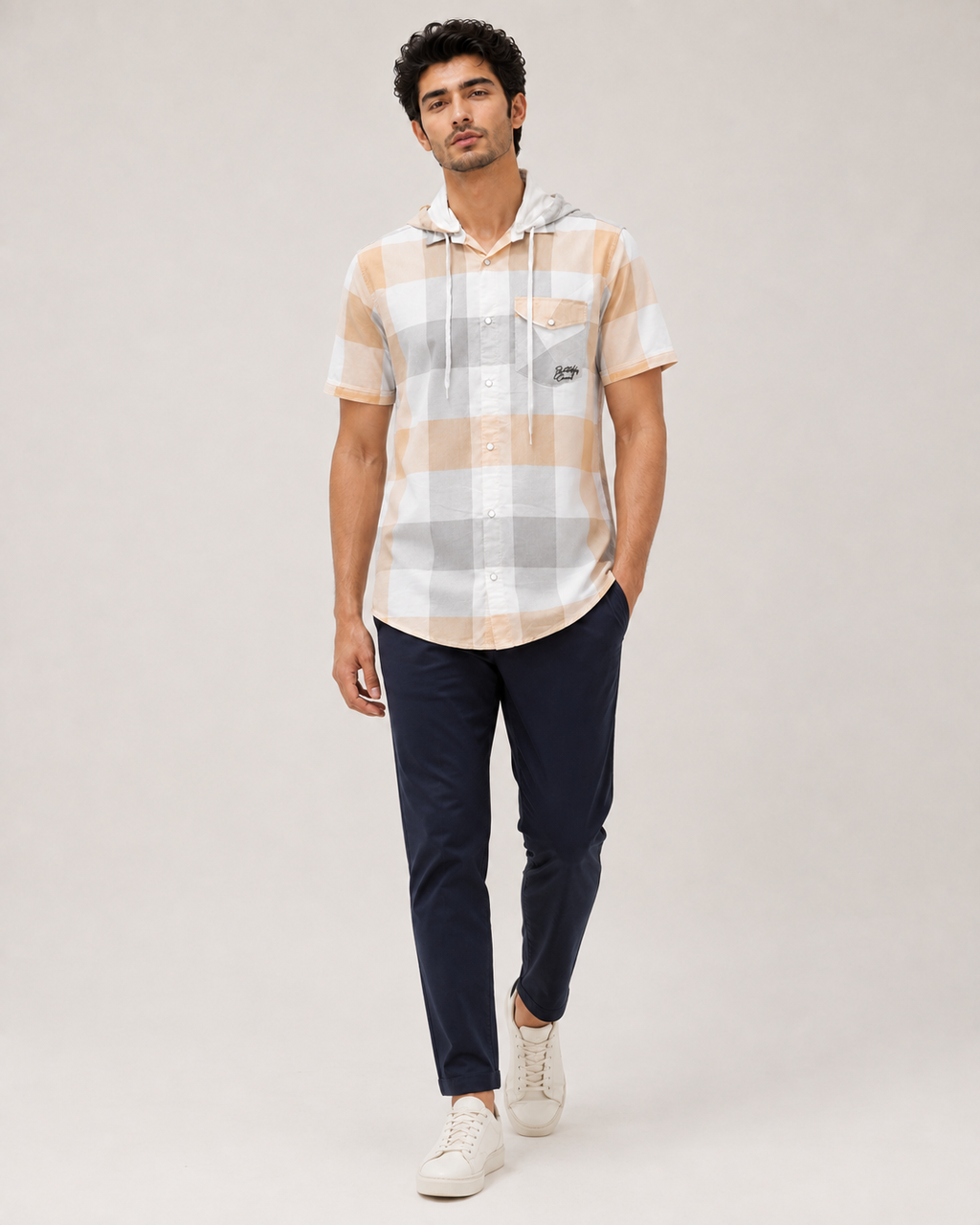 Coastal Check Hooded Cotton Shirt