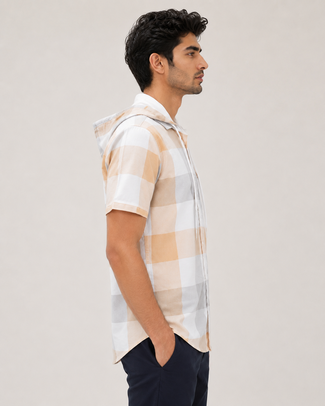 Coastal Check Hooded Cotton Shirt
