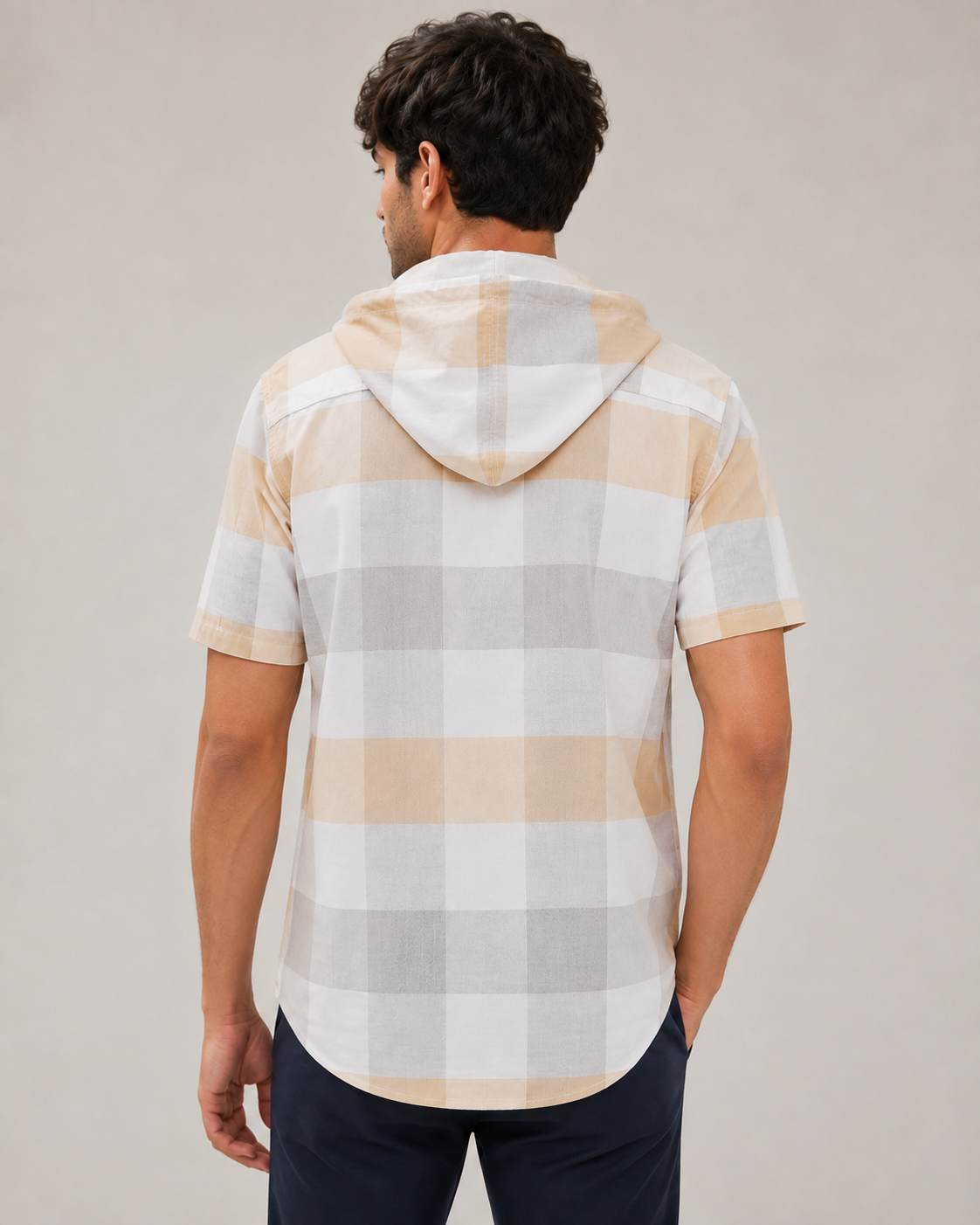 Coastal Check Hooded Cotton Shirt