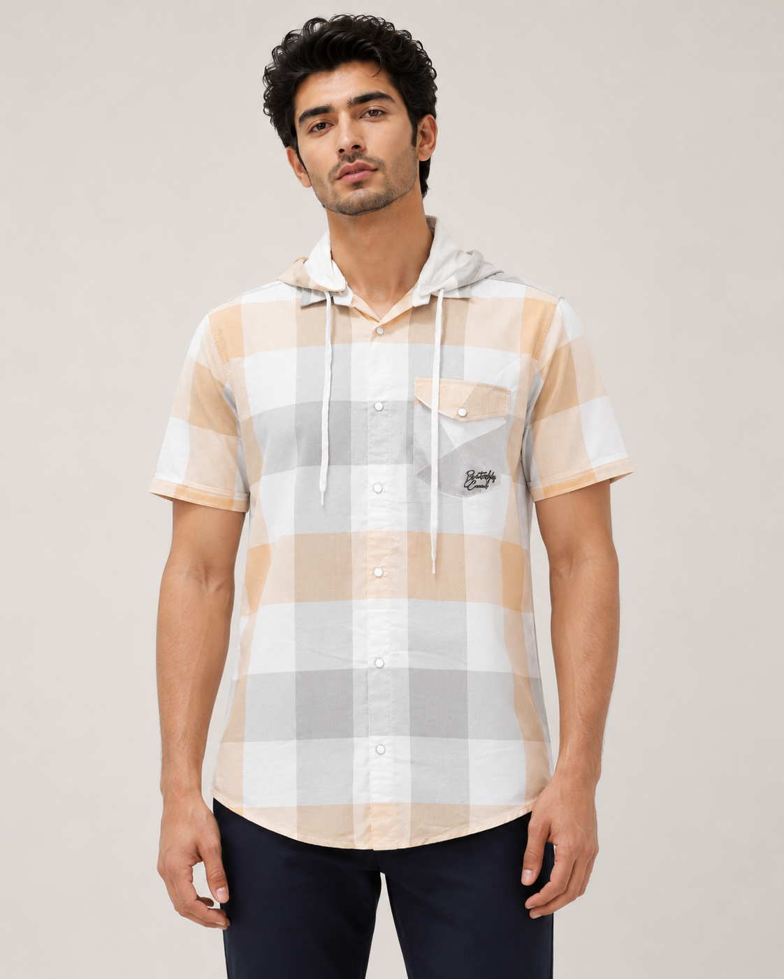 Coastal Check Hooded Cotton Shirt
