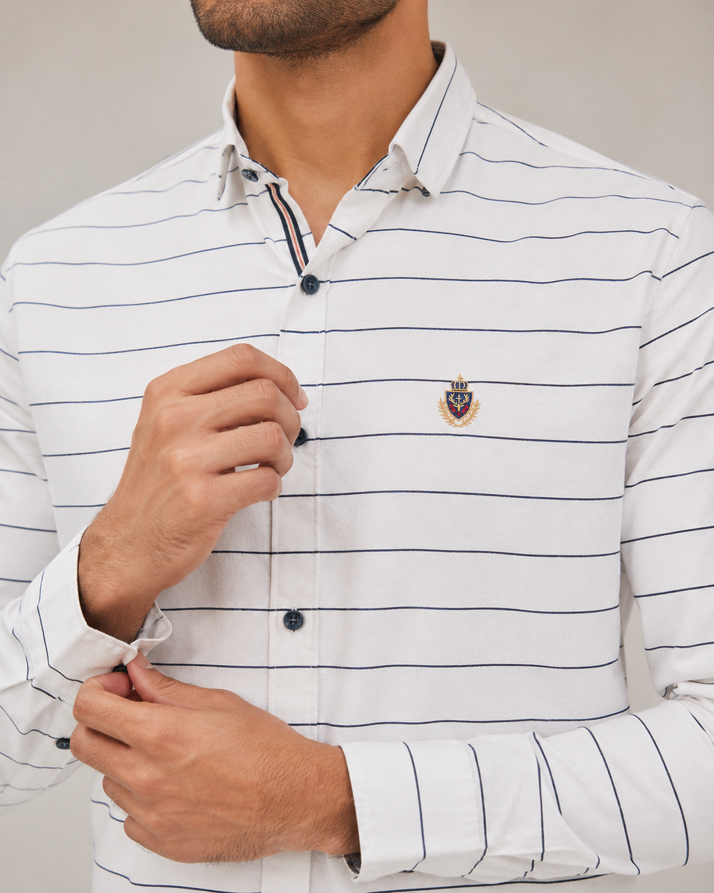 White Horizon Stripe Cotton Shirt