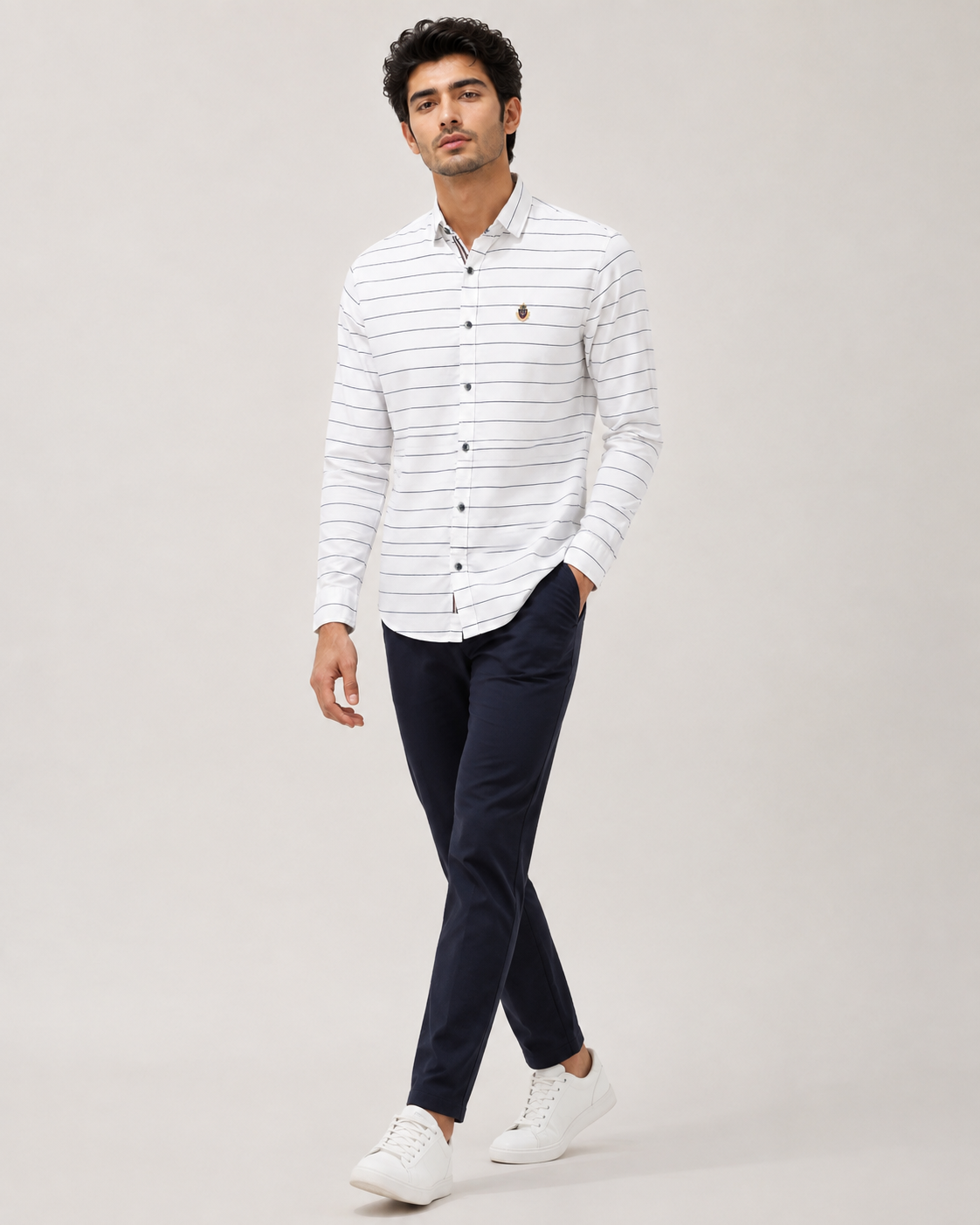 White Horizon Stripe Cotton Shirt