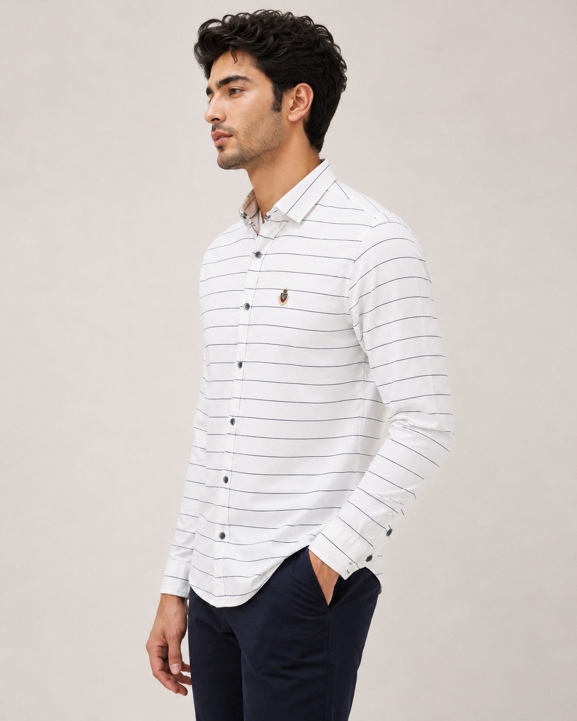 White Horizon Stripe Cotton Shirt