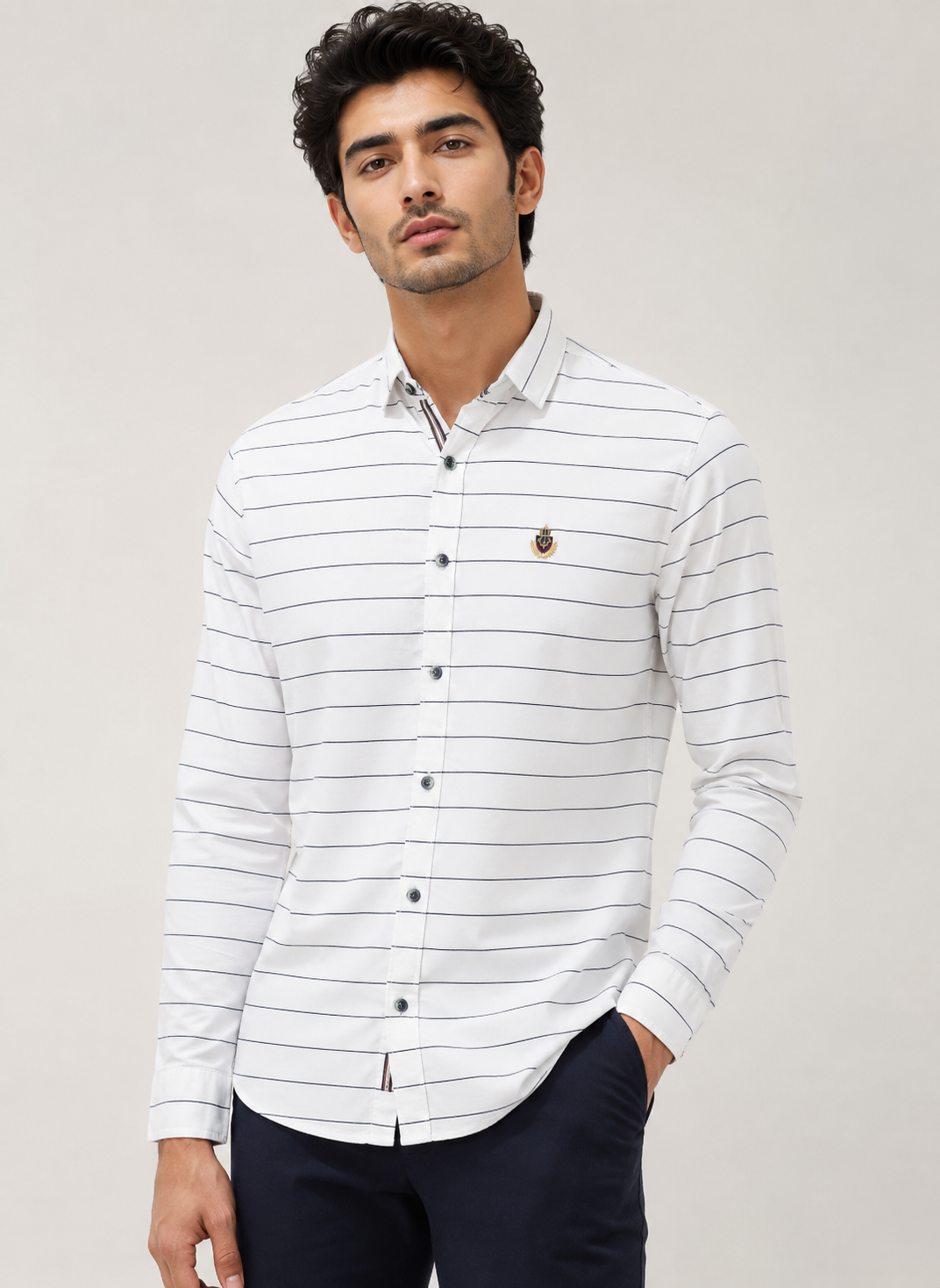 White Horizon Stripe Cotton Shirt