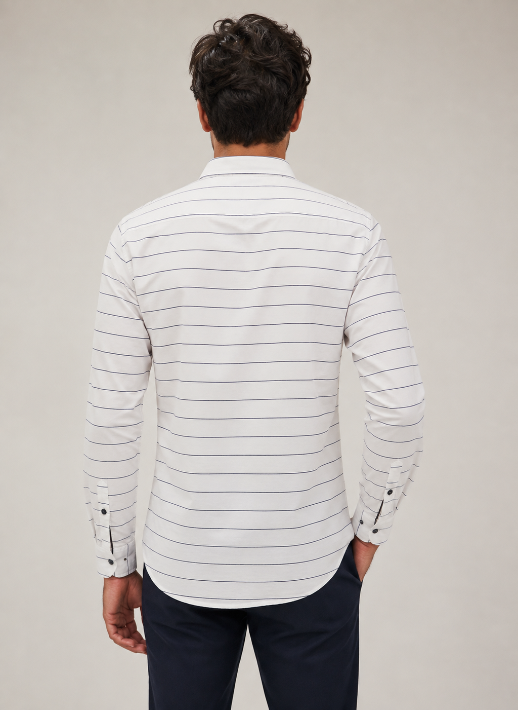 White Horizon Stripe Cotton Shirt