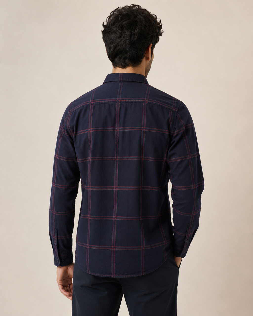 Navy Crimson Grid Cotton Shirt