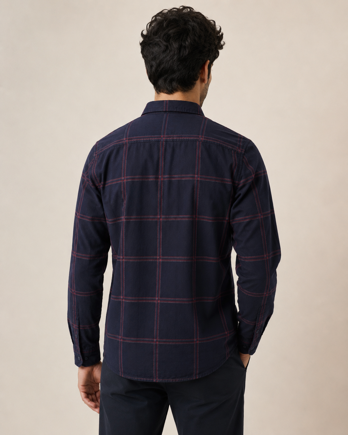 Navy Crimson Grid Cotton Shirt