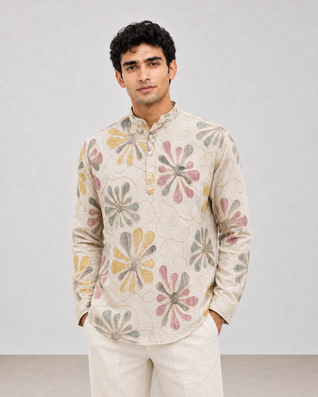 Ivory Garden Embroidered Cotton Short Kurta