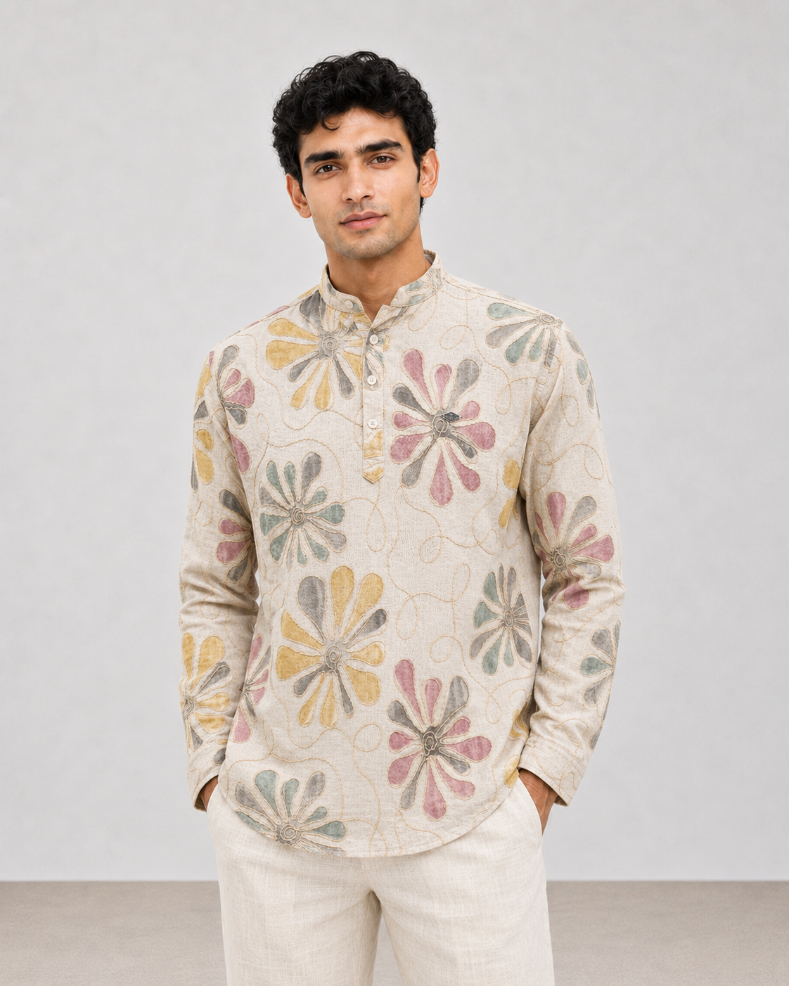 Ivory Garden Embroidered Cotton Short Kurta