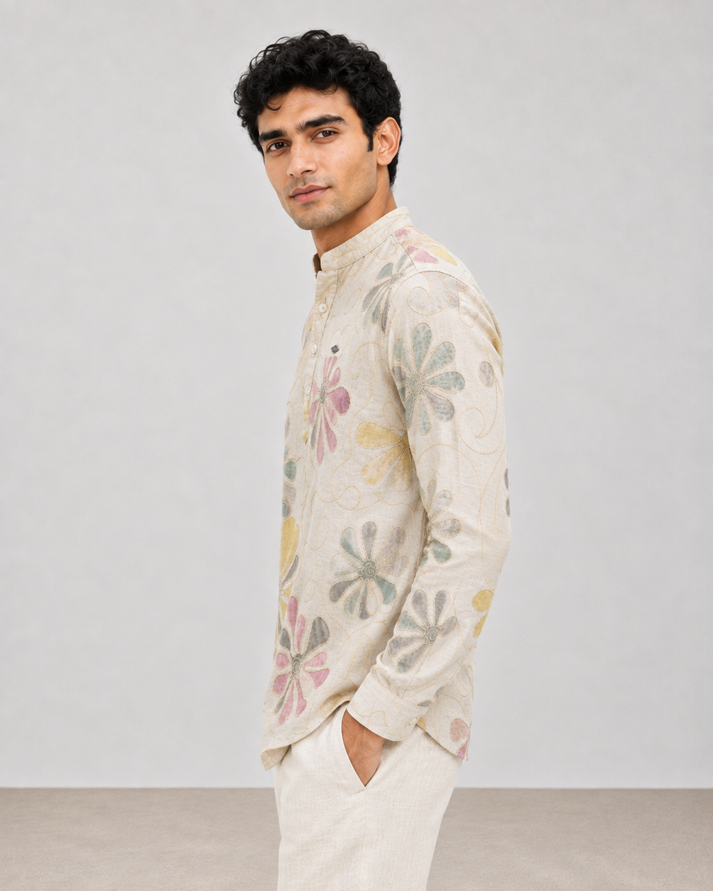 Ivory Garden Embroidered Cotton Short Kurta