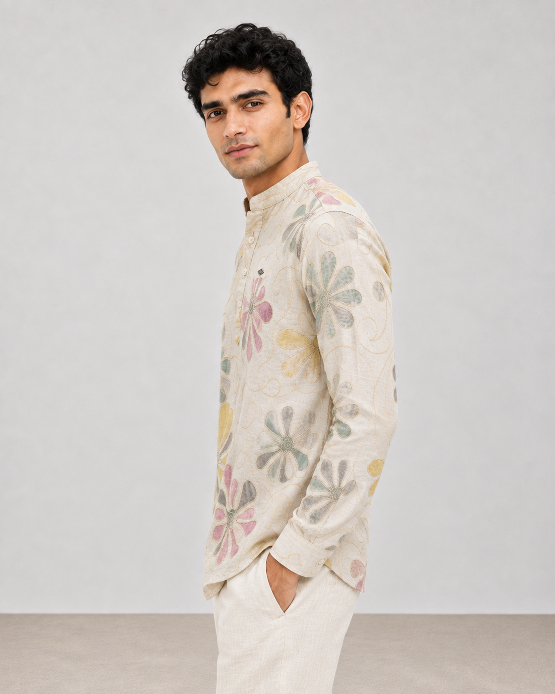 Ivory Garden Embroidered Cotton Short Kurta