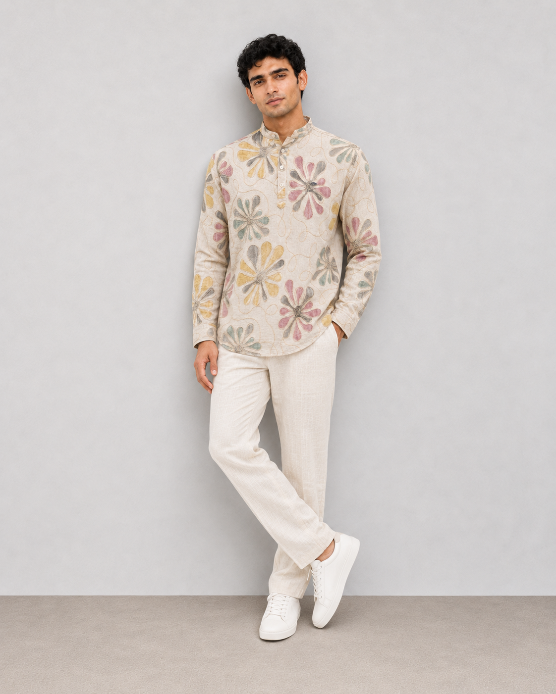 Ivory Garden Embroidered Cotton Short Kurta