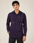 Midnight Plum Pinstripe Hooded Cotton Shirt