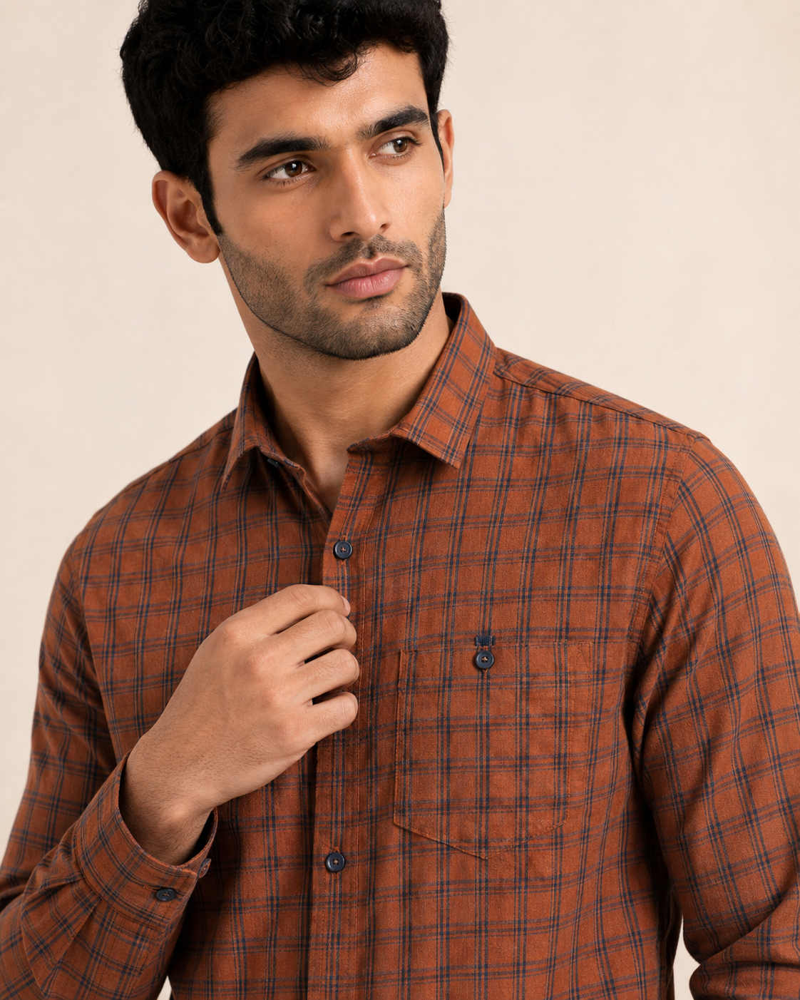Burnt Amber Check Cotton Shirt