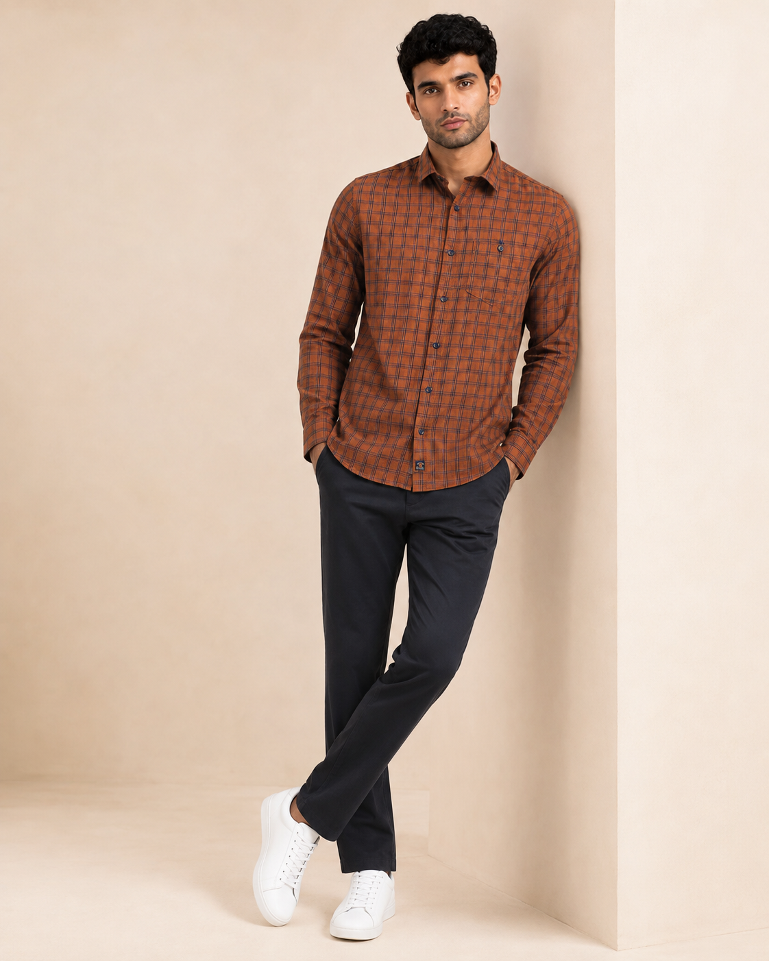 Burnt Amber Check Cotton Shirt
