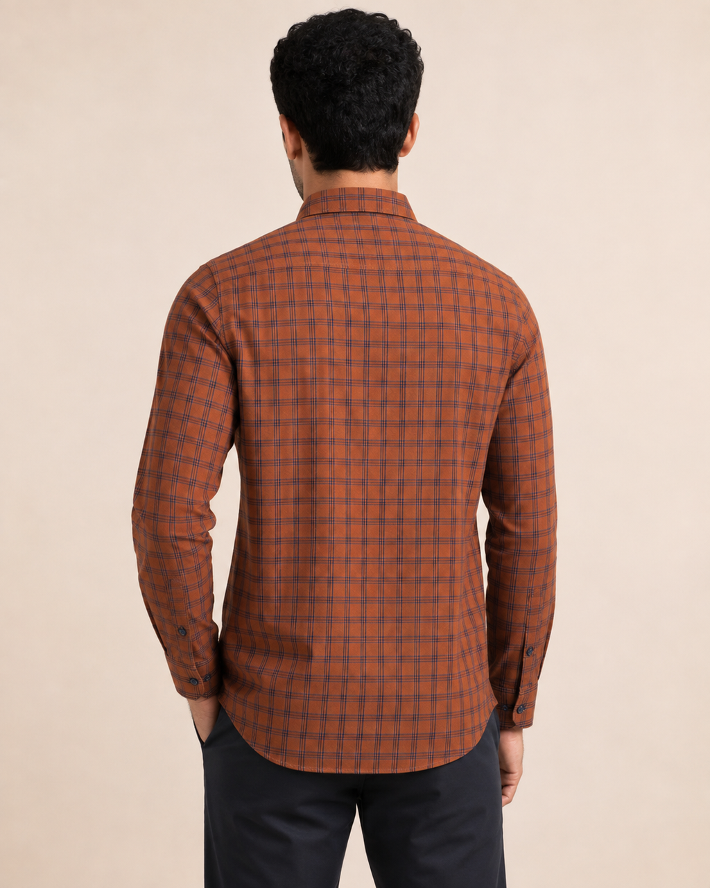 Burnt Amber Check Cotton Shirt