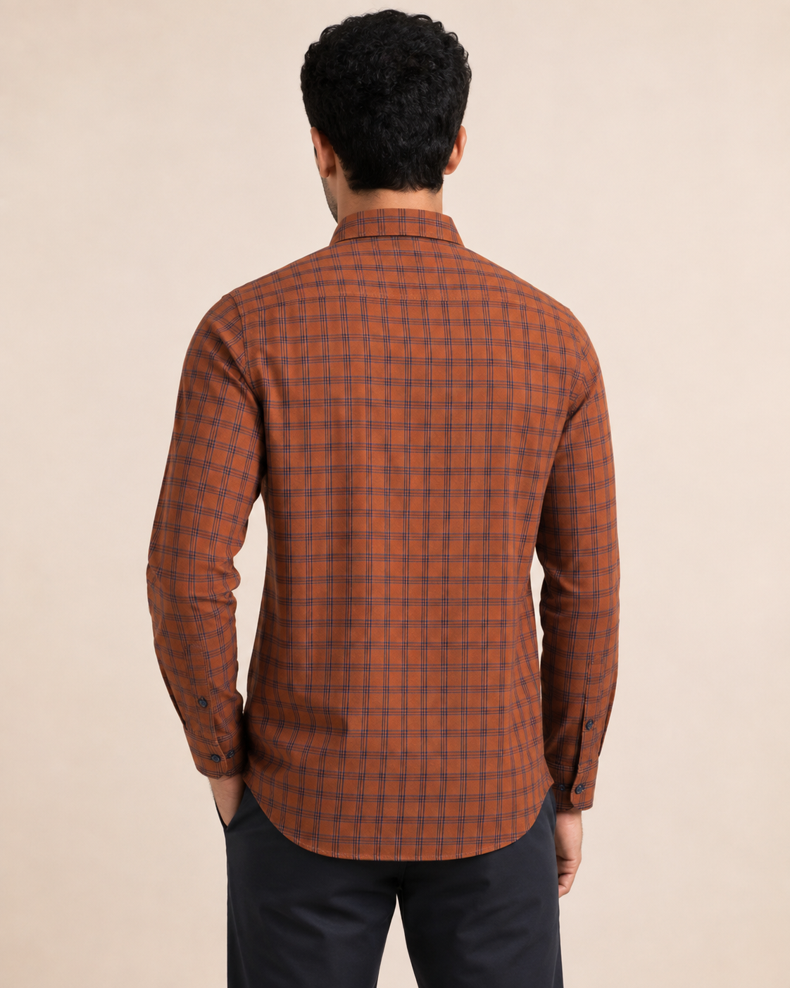 Burnt Amber Check Cotton Shirt