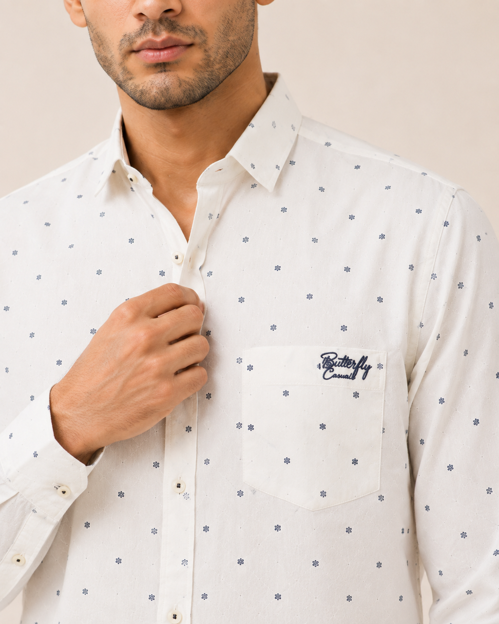 White Micro Print Cotton Shirt