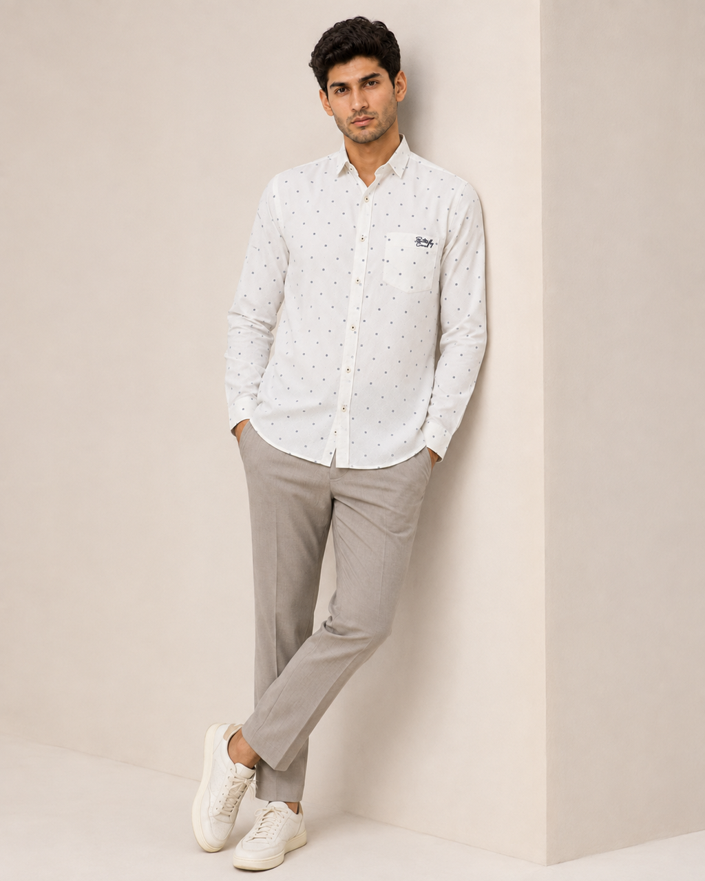 White Micro Print Cotton Shirt