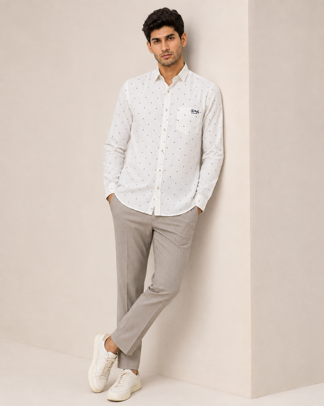 White Micro Print Cotton Shirt