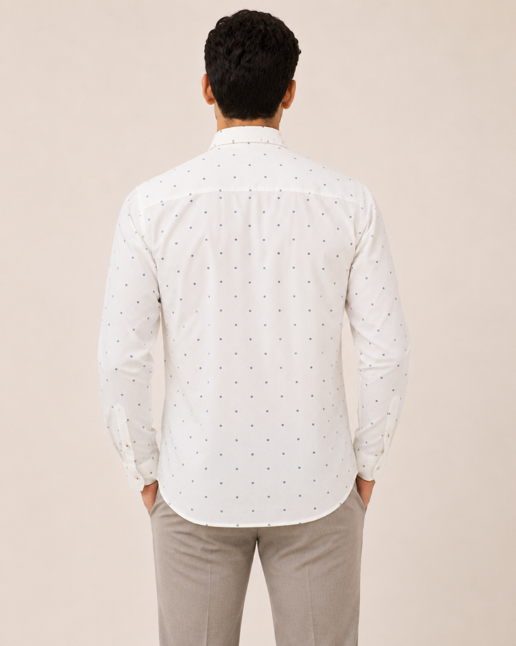 White Micro Print Cotton Shirt