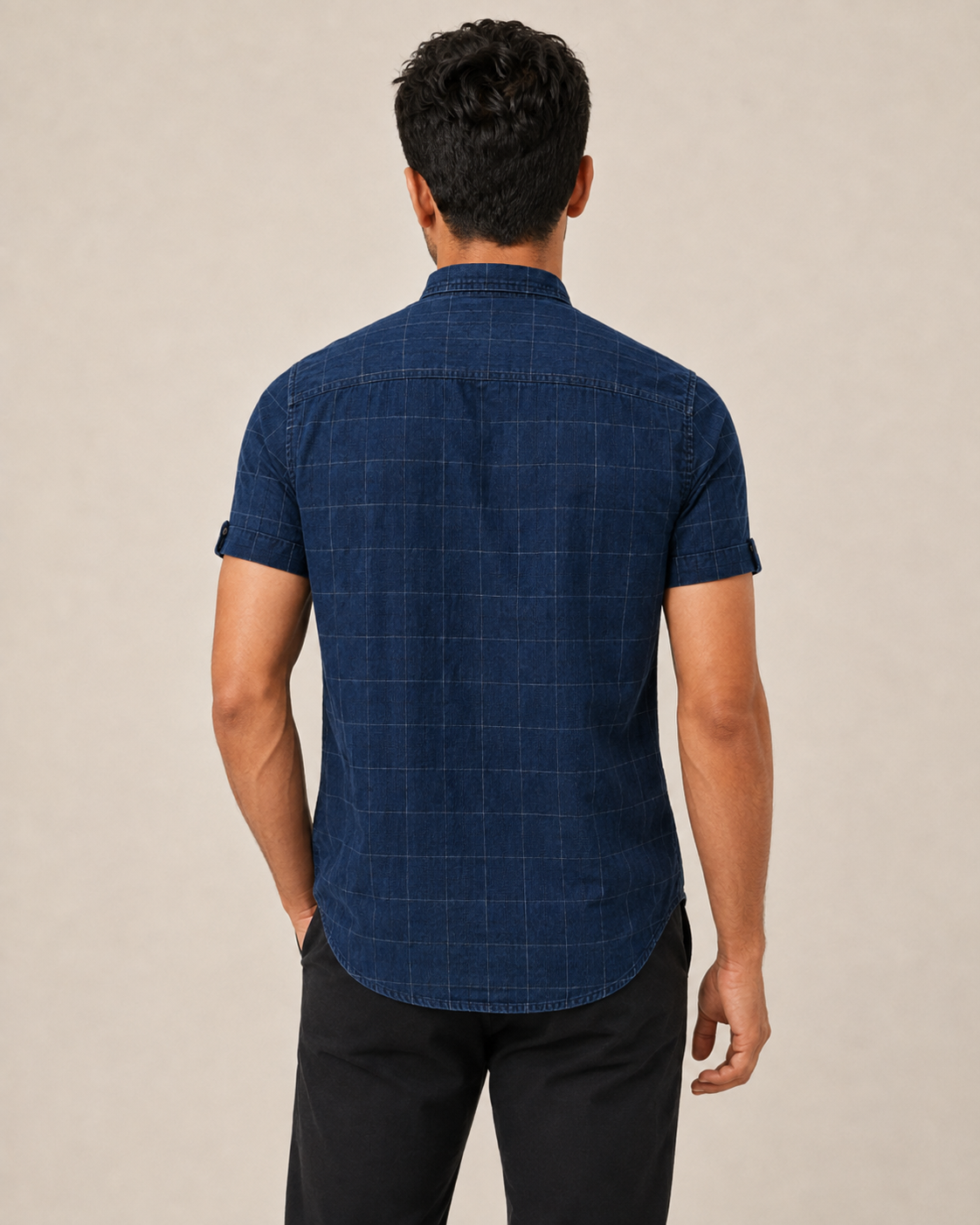 Indigo Utility Grid Cotton Shirt