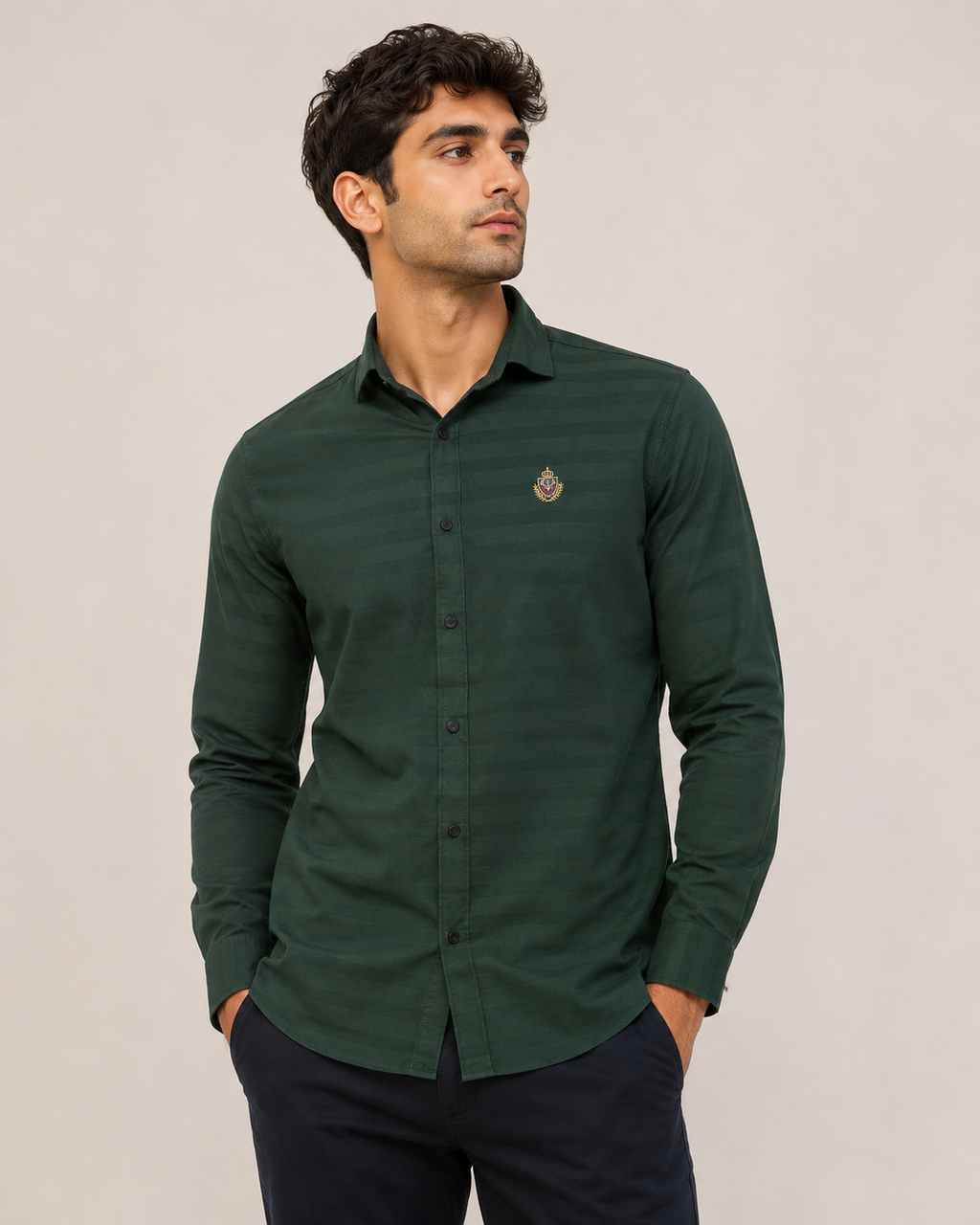 Forest Crest Stripe Cotton Shirt