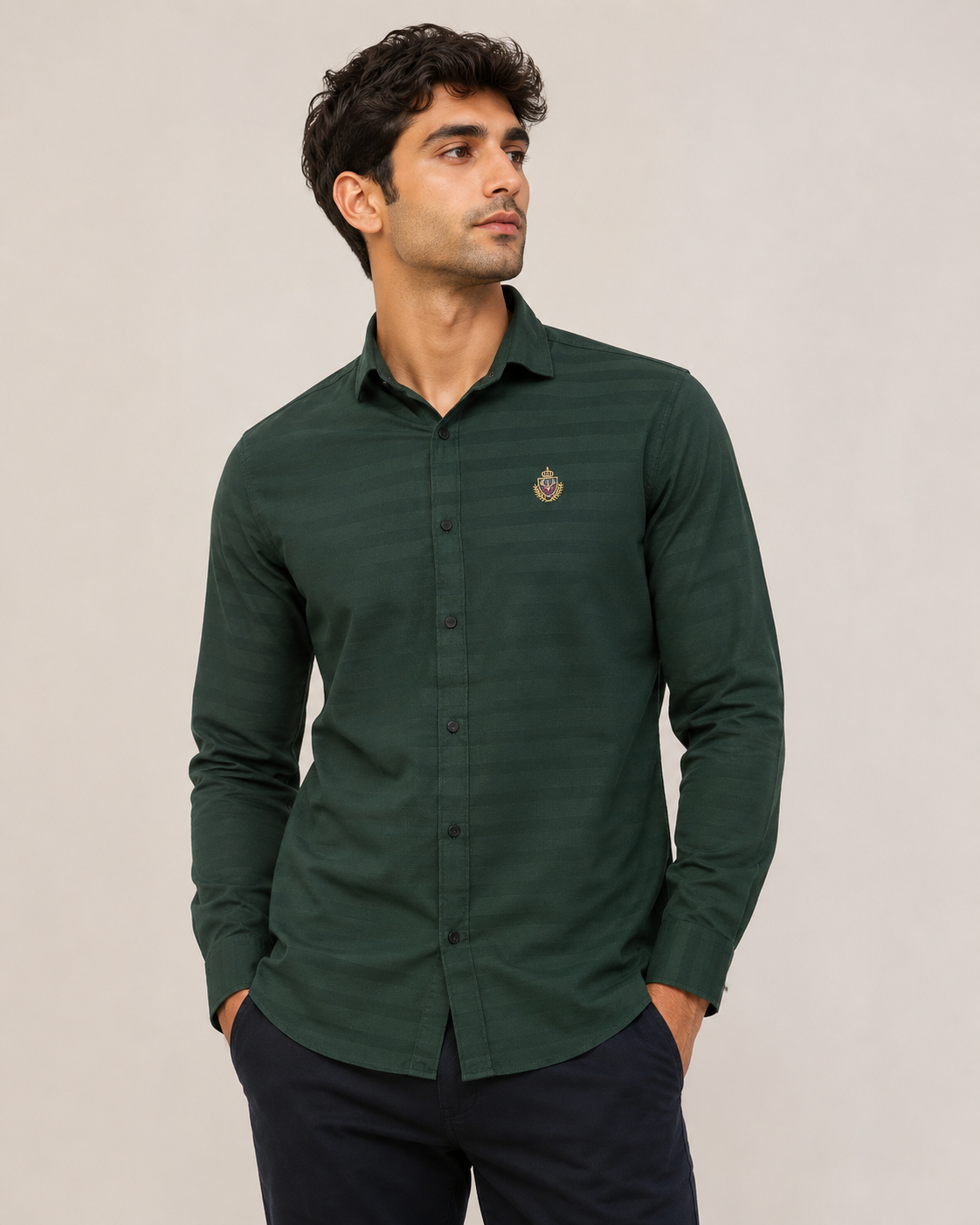 Forest Crest Stripe Cotton Shirt
