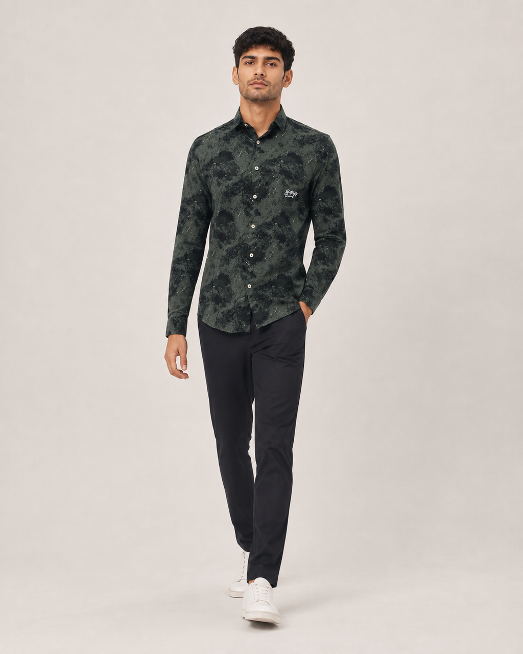 Olive Shadow Print Cotton Shirt