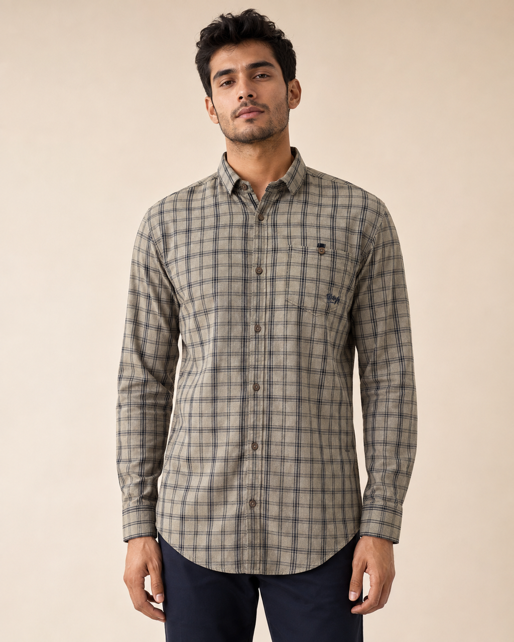 Stone Grid Cotton Shirt