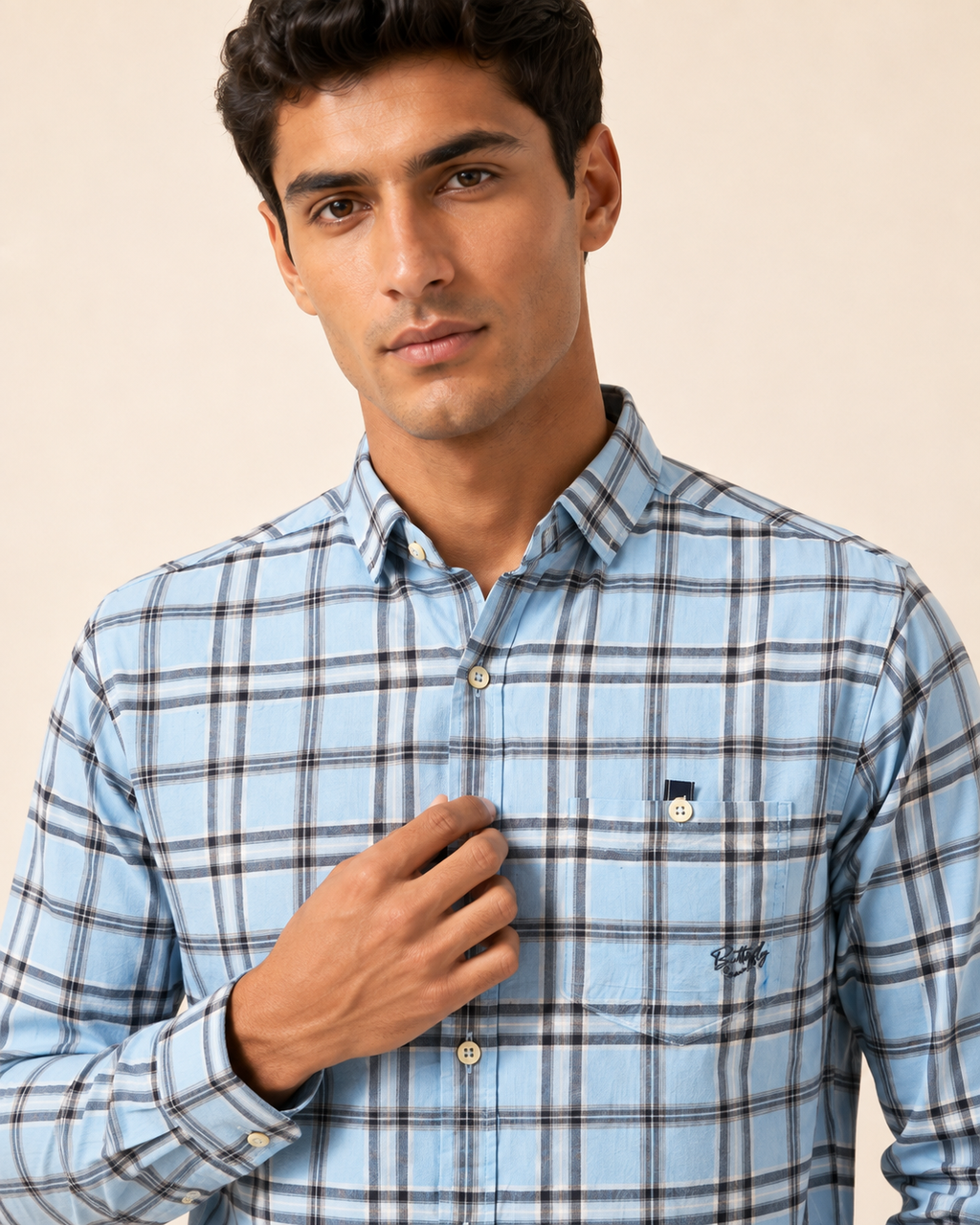 Sky Blue Heritage Check Cotton Shirt