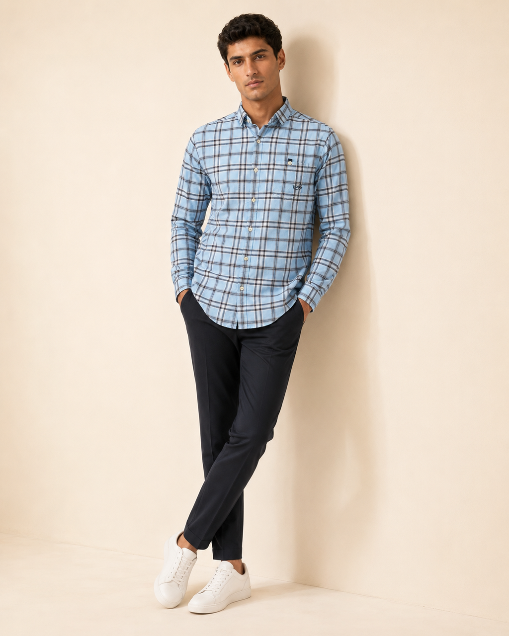 Sky Blue Heritage Check Cotton Shirt