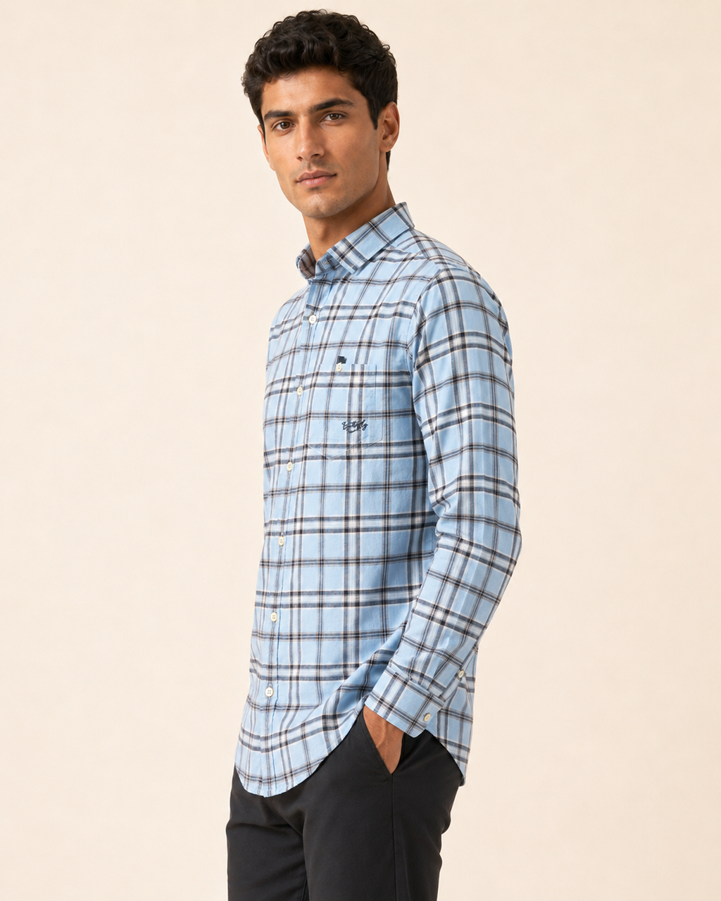 Sky Blue Heritage Check Cotton Shirt