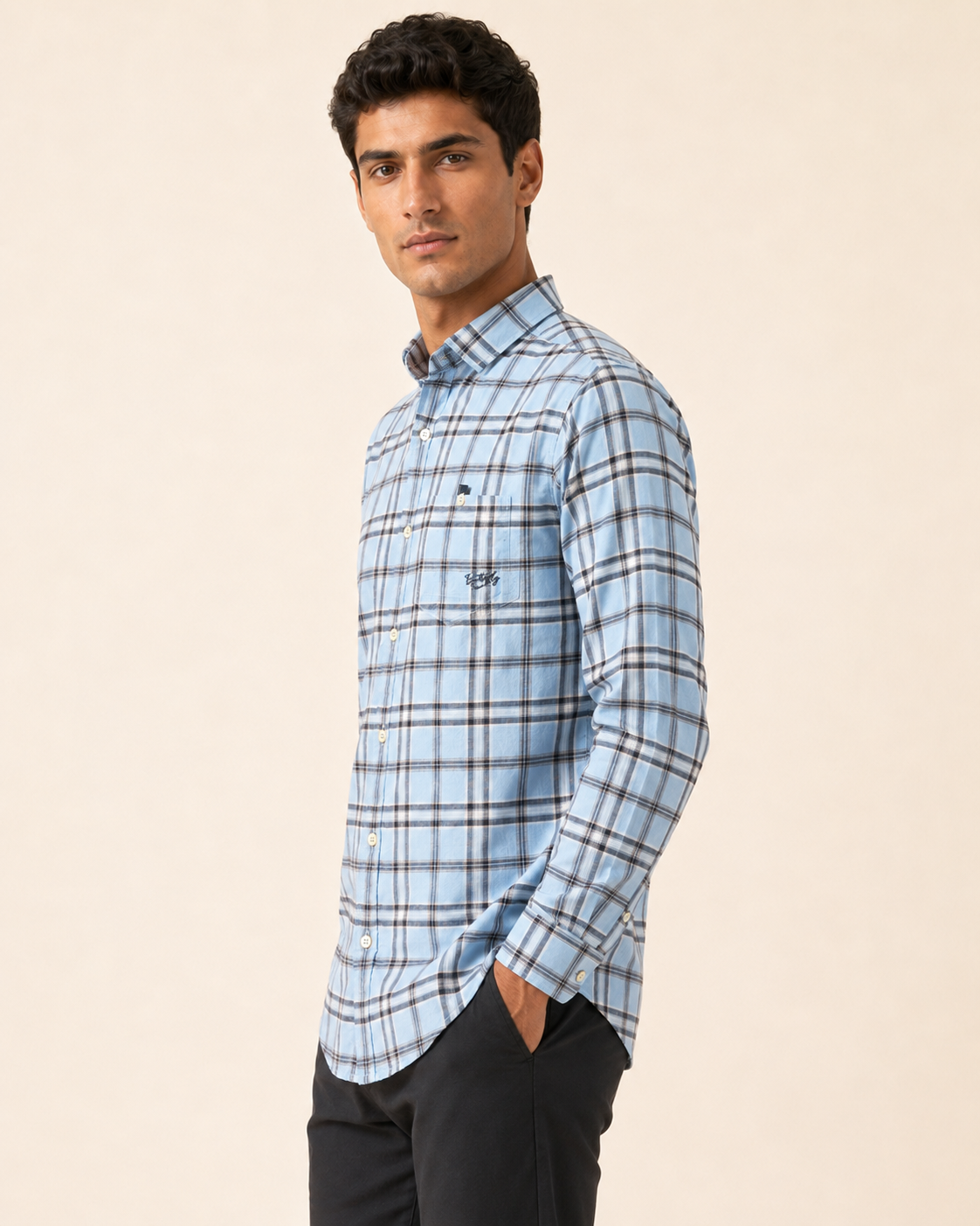 Sky Blue Heritage Check Cotton Shirt