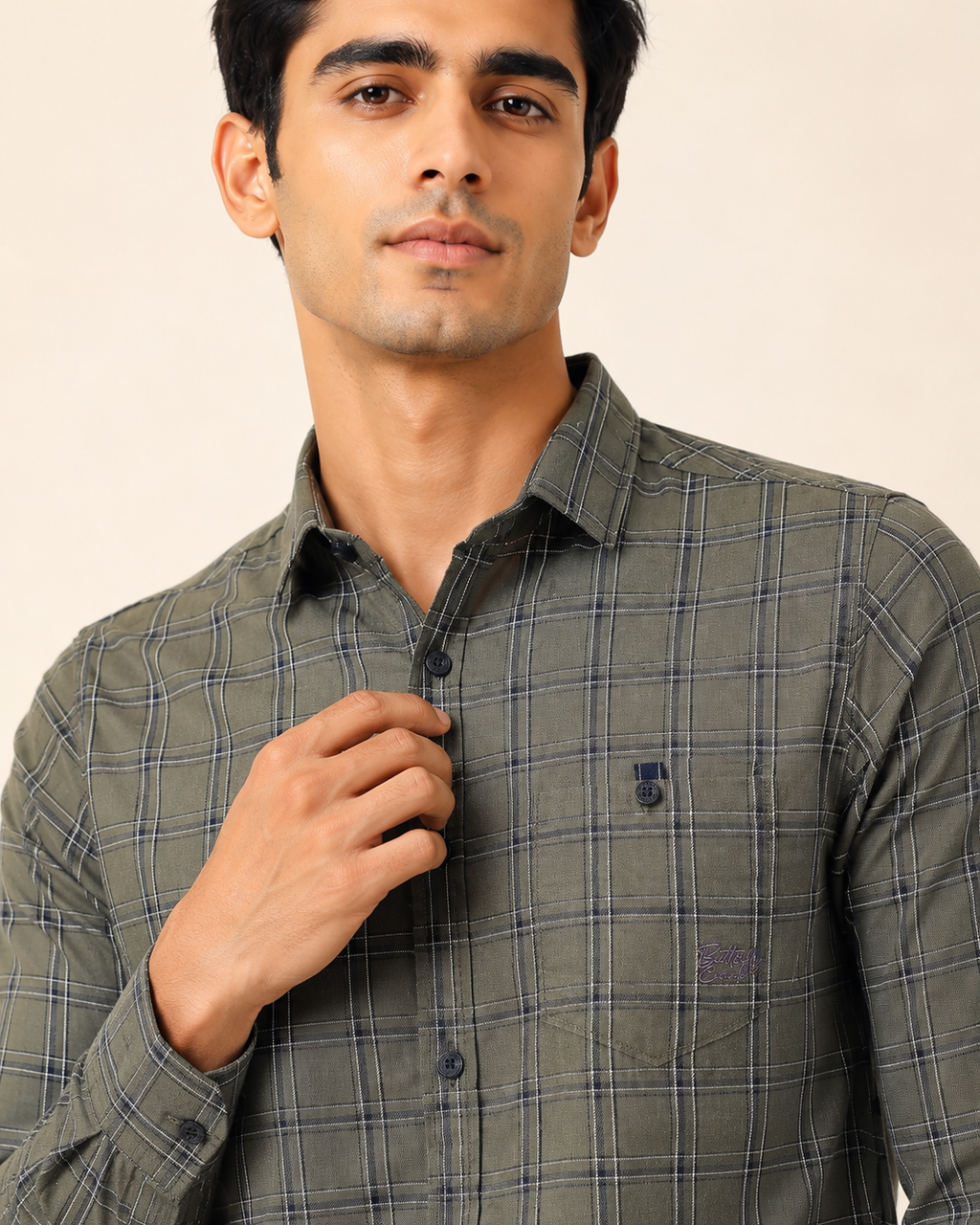 Olive Slate Check Cotton Shirt