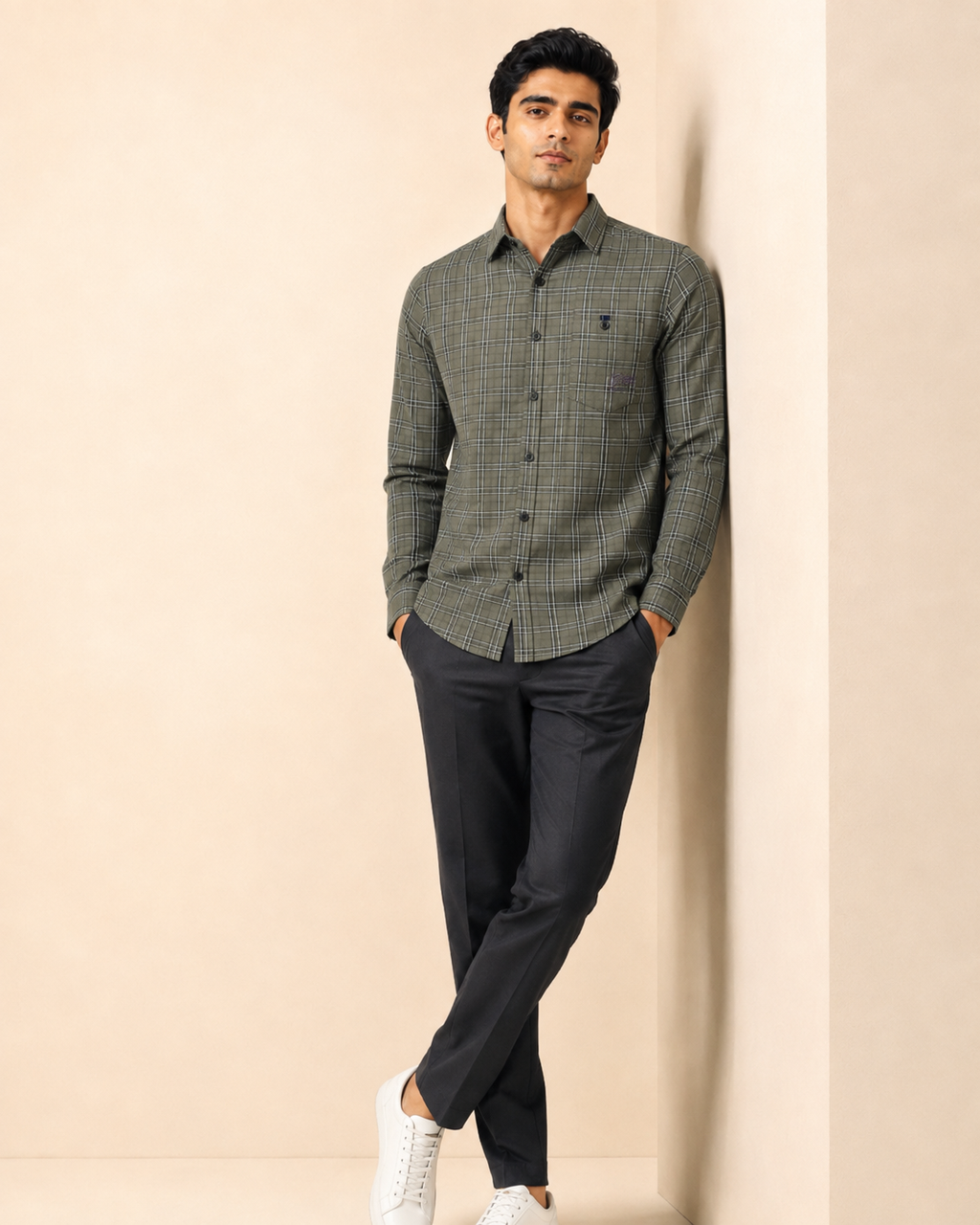 Olive Slate Check Cotton Shirt