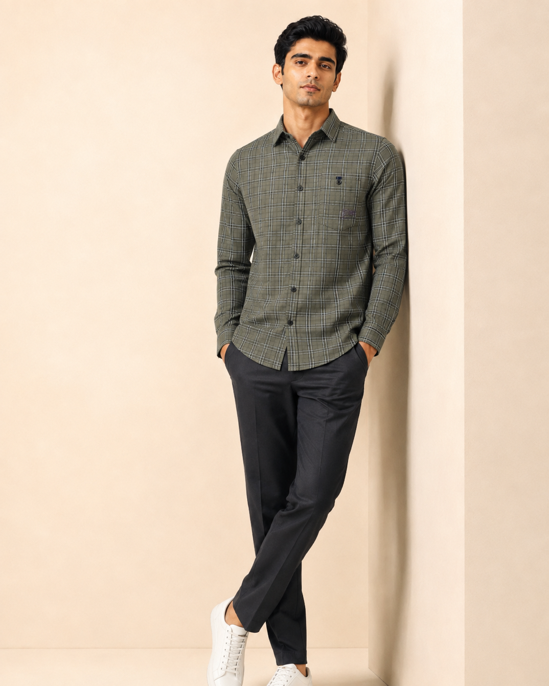 Olive Slate Check Cotton Shirt