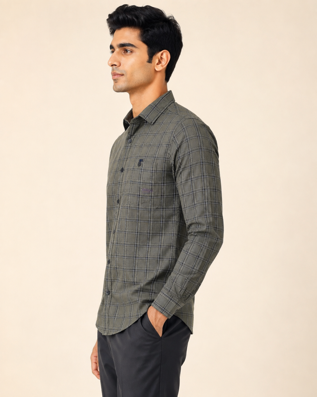 Olive Slate Check Cotton Shirt