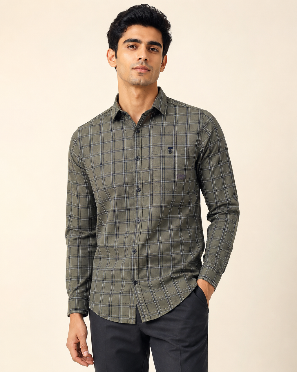Olive Slate Check Cotton Shirt