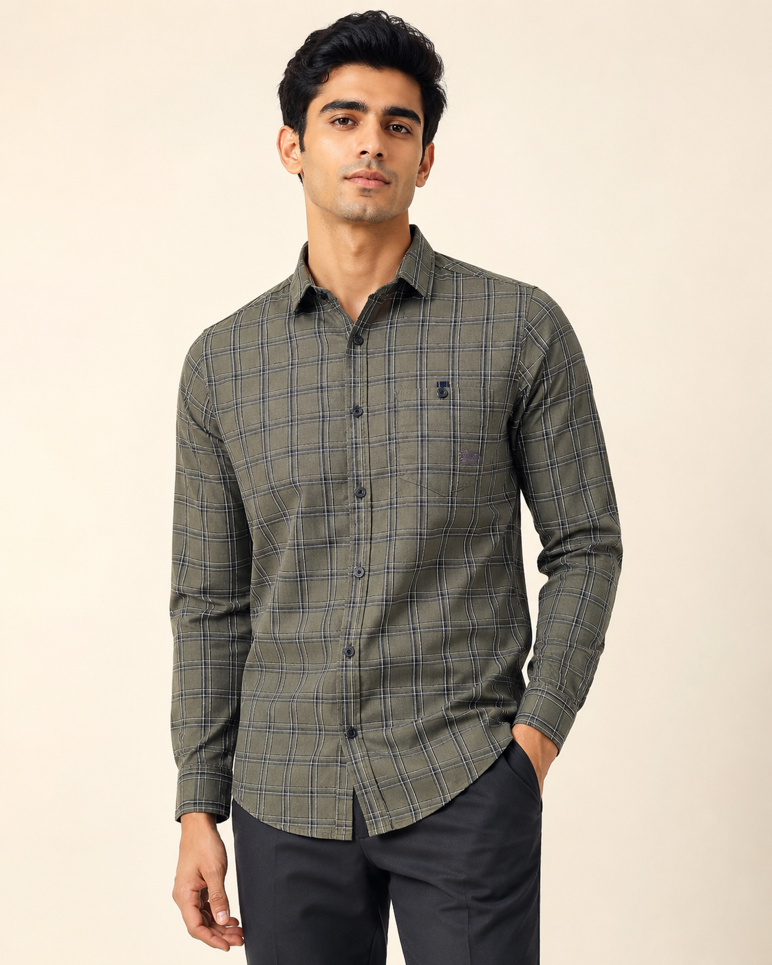 Olive Slate Check Cotton Shirt