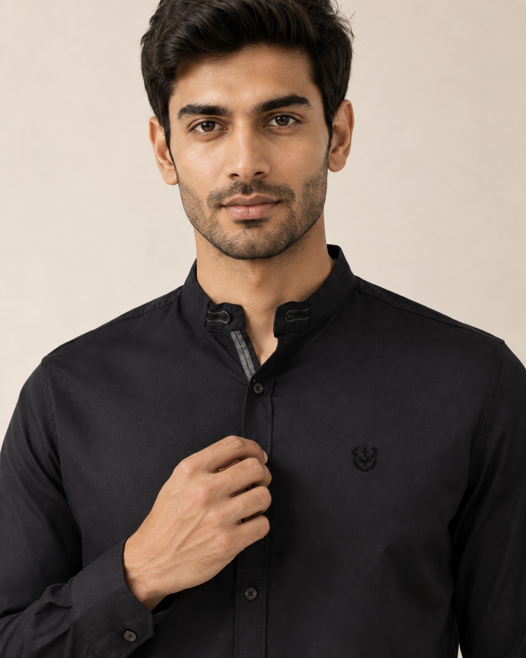 Onyx Band Collar Cotton Shirt