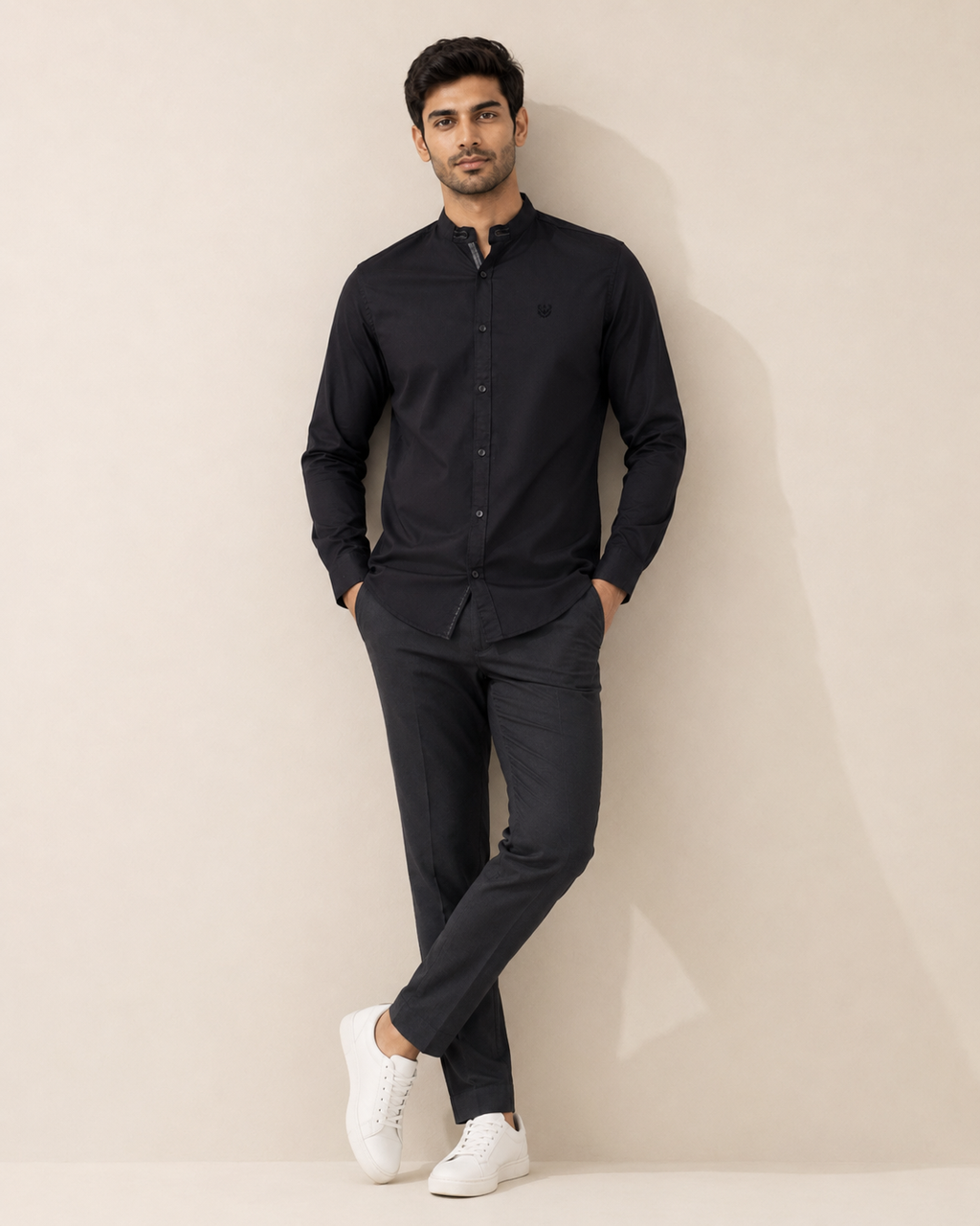 Onyx Band Collar Cotton Shirt