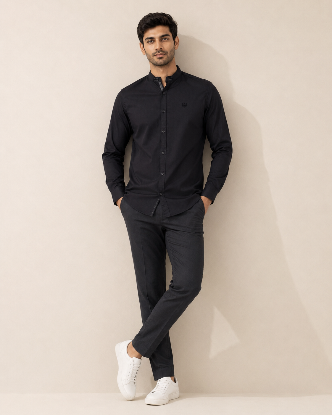 Onyx Band Collar Cotton Shirt