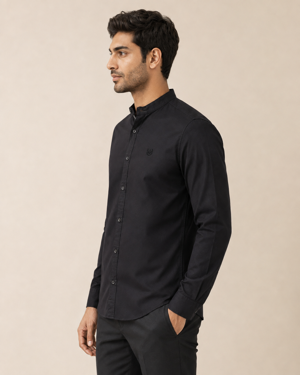 Onyx Band Collar Cotton Shirt