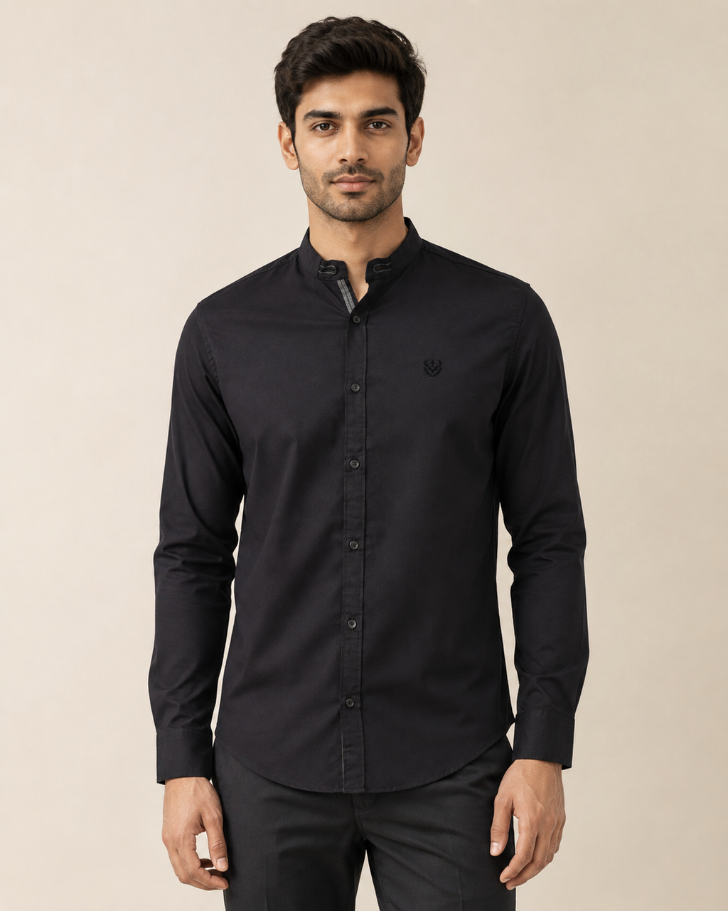 Onyx Band Collar Cotton Shirt