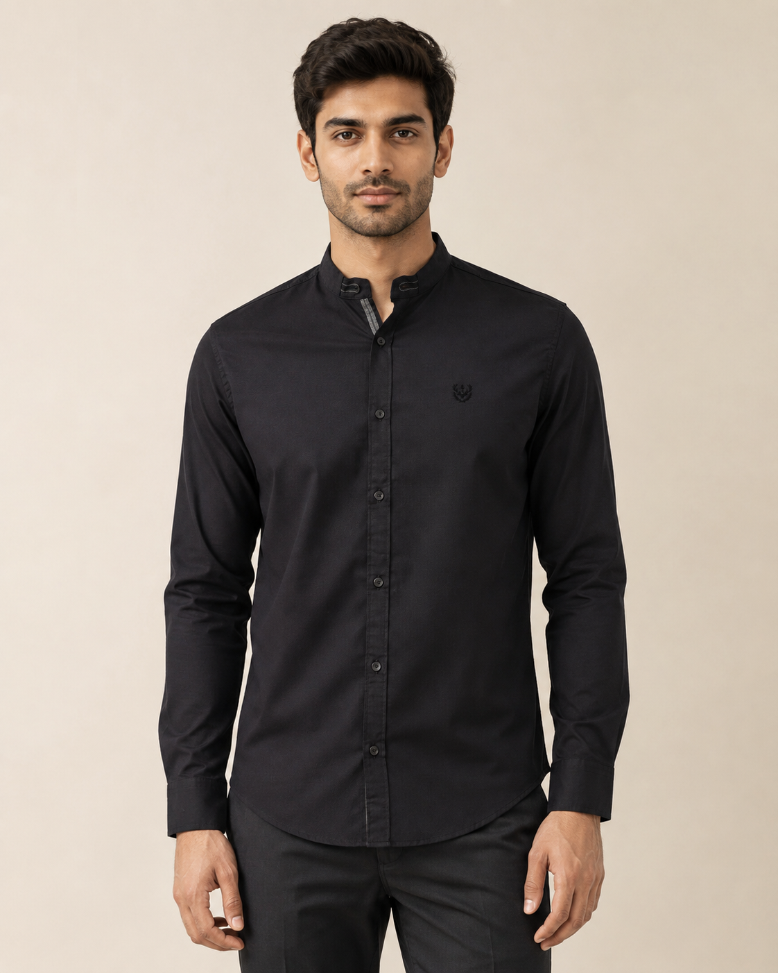 Onyx Band Collar Cotton Shirt