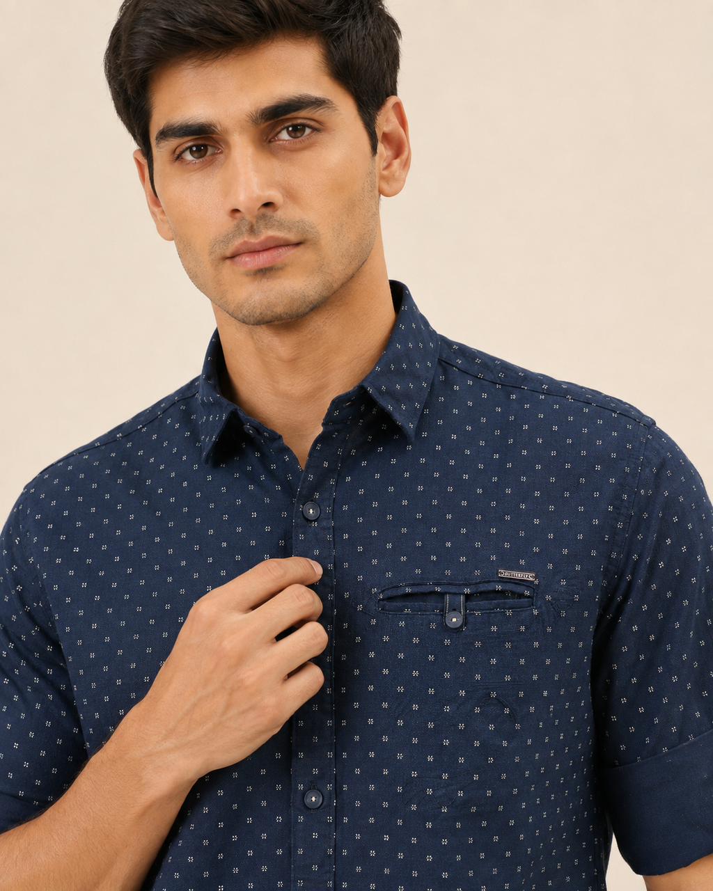 Midnight Micro Print Cotton Shirt