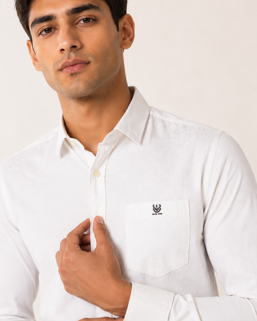 White Floral Jacquard Cotton Shirt