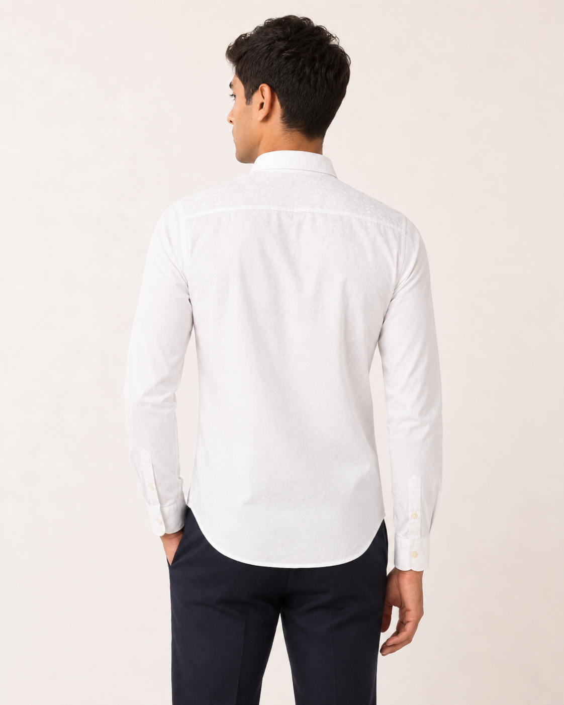 White Floral Jacquard Cotton Shirt